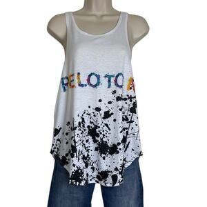 Terez Peloton Women's White Colorful Splatter Tank Top Size Large NEW